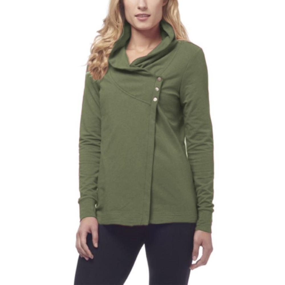 Danskin Olive Green Asymmetrical Button Cardigan Sweater